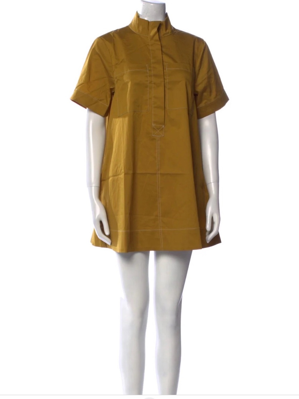 Christian Lacroix Cotton Shift A-Line Mock Neck Dress Gold Size XS